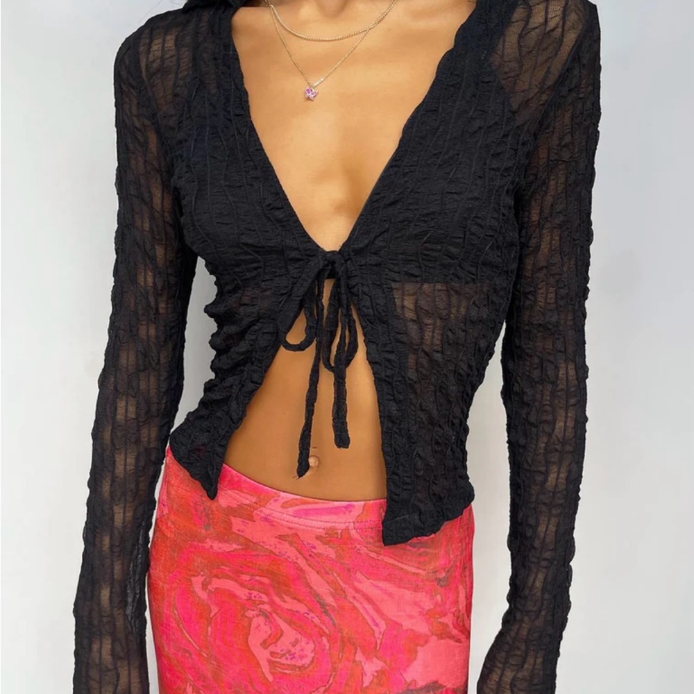 Elegant Black Sheer Tie-Front Top- sold out princess polly Marcus long sleeve
